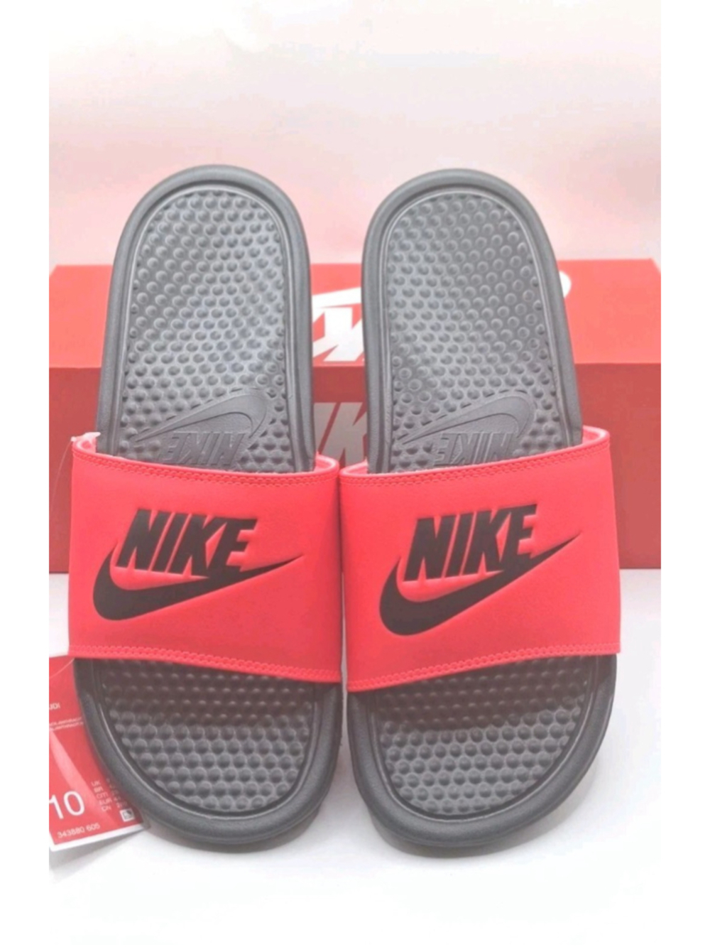 MENS NIKE BENASSI "JUST DO IT." SANDAL 605 343880-605 RED ORBIT/BLACK-SIZE 10 - Picture 3 of 7